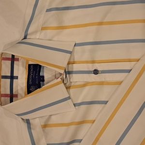 Grosvenor, Size Small, Blue/Gold/White Striped, Long Sleeve Casual Shirt
